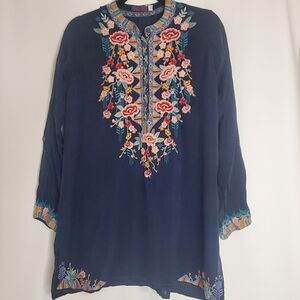 Johnny Was Navy Blue Embroidered Tunic